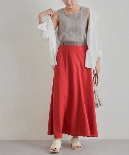 Chez toi（シェトワ）の「ウエスト配色リネンバイヤスフレアスカート（スカート・レディース・アイボリー/グリーン/ブルー/レッド・FREE）」の13枚目の写真
