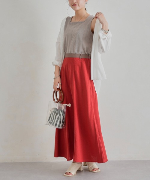 Chez toi（シェトワ）の「ウエスト配色リネンバイヤスフレアスカート（スカート・レディース・アイボリー/グリーン/ブルー/レッド・FREE）」の14枚目の写真