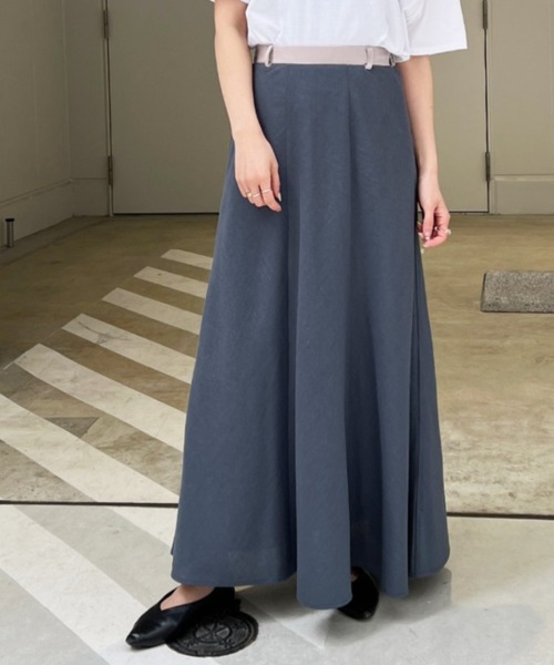 Chez toi（シェトワ）の「ウエスト配色リネンバイヤスフレアスカート（スカート・レディース・アイボリー/グリーン/ブルー/レッド・FREE）」の15枚目の写真