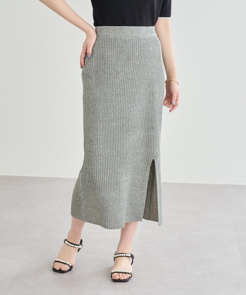 natural couture（ナチュラルクチュール）の「周りと差のつくコーデに仕上がる メランジスリットスカート（スカート・レディース・ブラック/グレー/ブラウン・FREE）」の3枚目の写真