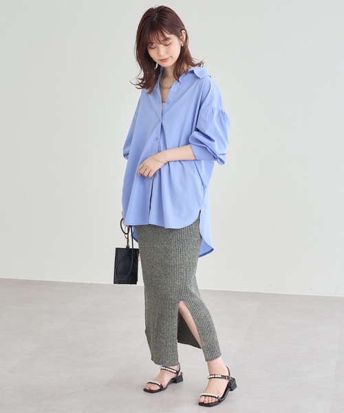 natural couture（ナチュラルクチュール）の「周りと差のつくコーデに仕上がる メランジスリットスカート（スカート・レディース・ブラック/グレー/ブラウン・FREE）」の5枚目の写真