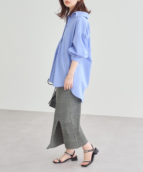 natural couture（ナチュラルクチュール）の「周りと差のつくコーデに仕上がる メランジスリットスカート（スカート・レディース・ブラック/グレー/ブラウン・FREE）」の6枚目の写真