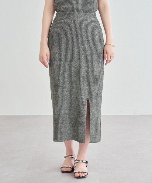 natural couture（ナチュラルクチュール）の「周りと差のつくコーデに仕上がる メランジスリットスカート（スカート・レディース・ブラック/グレー/ブラウン・FREE）」の16枚目の写真