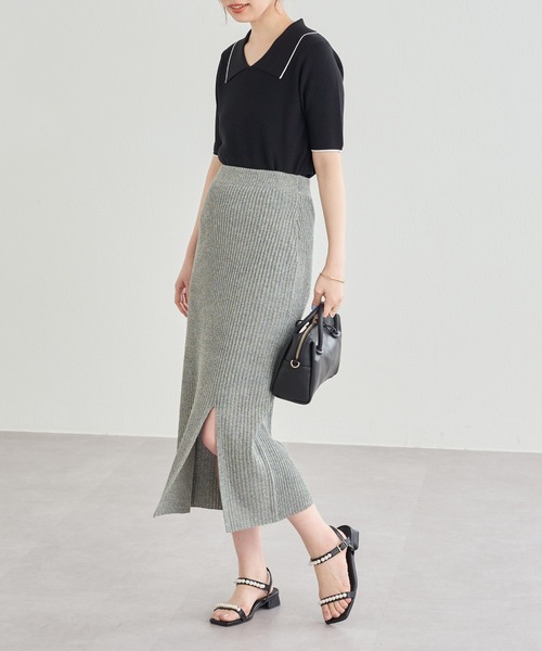 natural couture（ナチュラルクチュール）の「周りと差のつくコーデに仕上がる メランジスリットスカート（スカート・レディース・ブラック/グレー/ブラウン・FREE）」の9枚目の写真