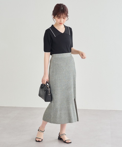 natural couture（ナチュラルクチュール）の「周りと差のつくコーデに仕上がる メランジスリットスカート（スカート・レディース・ブラック/グレー/ブラウン・FREE）」の10枚目の写真