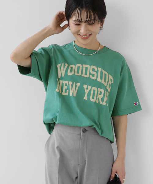 Champion(チャンピオン)の「別注【CHAMPION】*RELUME 20s/1 USA Cotton Jersey:ロゴTシャツ(Tシャツ/カットソー・レディース・ネイビー系2/ホワイト/ベージュ/グリーン・LARGE)」の20枚目の写真
