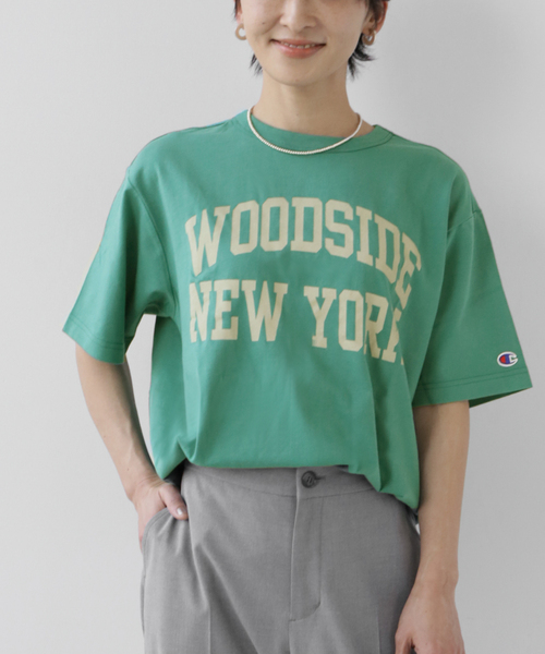 Champion(チャンピオン)の「別注【CHAMPION】*RELUME 20s/1 USA Cotton Jersey:ロゴTシャツ(Tシャツ/カットソー・レディース・ネイビー系2/ホワイト/ベージュ/グリーン・LARGE)」の21枚目の写真