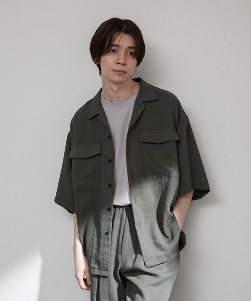 JUNRED(ジュンレッド)の「エアードレープビッグオープンカラーシャツ(シャツ/ブラウス・メンズ・グレー系その他/オリーブ/ブルー系その他4・S/M/L)」の3枚目の写真