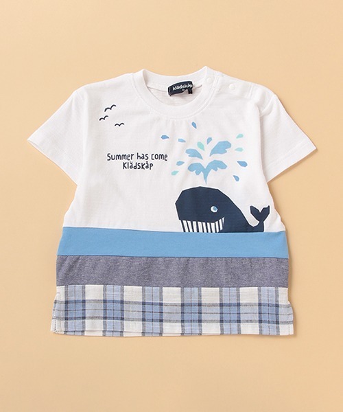 kladskap(クレードスコープ)の「異素材切替くじら半袖Tシャツ(Tシャツ/カットソー・キッズ・サックスブルー/オフホワイト・90cm/120cm/100cm/110cm/130cm)」の2枚目の写真