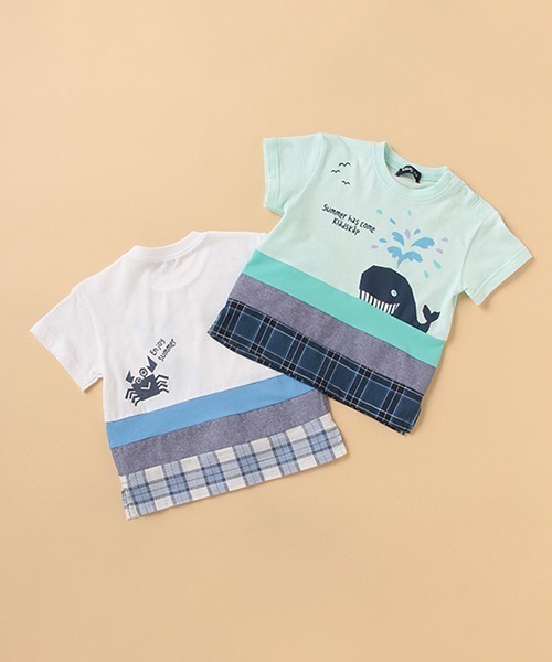 kladskap(クレードスコープ)の「異素材切替くじら半袖Tシャツ(Tシャツ/カットソー・キッズ・サックスブルー/オフホワイト・90cm/120cm/100cm/110cm/130cm)」の5枚目の写真