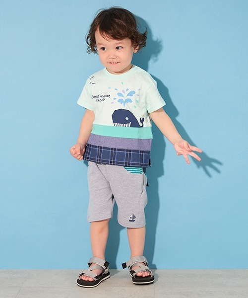 kladskap(クレードスコープ)の「異素材切替くじら半袖Tシャツ(Tシャツ/カットソー・キッズ・サックスブルー/オフホワイト・90cm/120cm/100cm/110cm/130cm)」の15枚目の写真