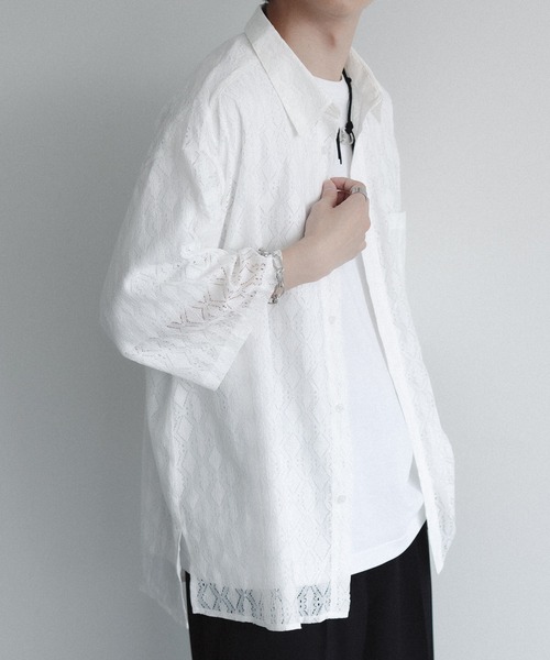 epnok(エプノック)の「レースシアールーズシャツ(シャツ/ブラウス・メンズ・ブラック/ブラウン/オフホワイト/チャコールグレー/グレイッシュベージュ/グレイッシュブルー/ネイビー/モカ/ブルー/イエロー/ブラック系2/ナチュラル/サックスブルー/グレー/アッシュグレー・SMALL/MEDIUM/LARGE)」の17枚目の写真