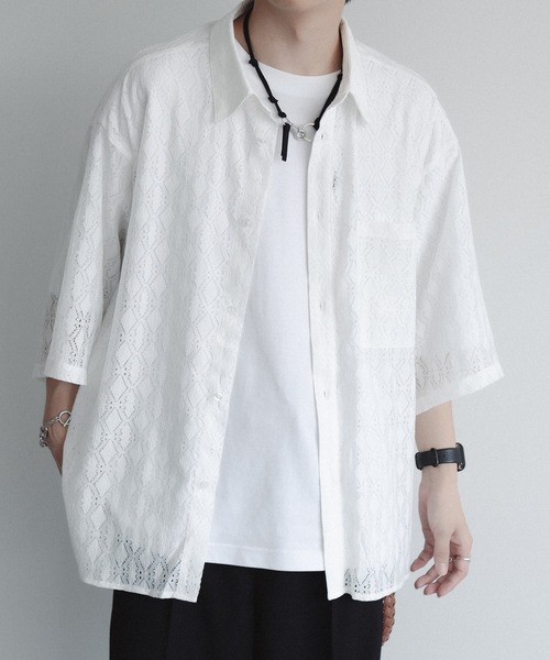 epnok(エプノック)の「レースシアールーズシャツ(シャツ/ブラウス・メンズ・ブラック/ブラウン/オフホワイト/チャコールグレー/グレイッシュベージュ/グレイッシュブルー/ネイビー/モカ/ブルー/イエロー/ブラック系2/ナチュラル/サックスブルー/グレー/アッシュグレー・SMALL/MEDIUM/LARGE)」の16枚目の写真