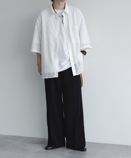 epnok(エプノック)の「レースシアールーズシャツ(シャツ/ブラウス・メンズ・ブラック/ブラウン/オフホワイト/チャコールグレー/グレイッシュベージュ/グレイッシュブルー/ネイビー/モカ/ブルー/イエロー/ブラック系2/ナチュラル/サックスブルー/グレー/アッシュグレー・SMALL/MEDIUM/LARGE)」の18枚目の写真