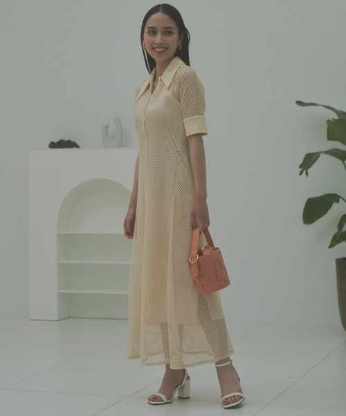 Elleia(エレイア)の「メッシュポロワンピース(ワンピース・レディース・ベージュ/オレンジ・FREE)」の9枚目の写真
