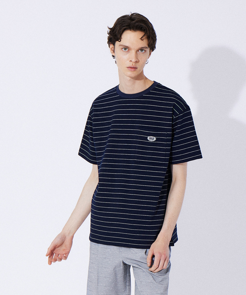 ABAHOUSE GRAY（アバハウスグレイ）の「ミニ裏毛 ボーダー ワッペン 半袖 Tシャツ（Tシャツ/カットソー・メンズ・グリーン/キャメル/ホワイト/ネイビー・46/48）」の3枚目の写真