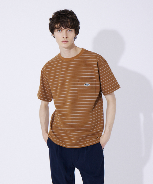 ABAHOUSE GRAY（アバハウスグレイ）の「ミニ裏毛 ボーダー ワッペン 半袖 Tシャツ（Tシャツ/カットソー・メンズ・グリーン/キャメル/ホワイト/ネイビー・46/48）」の4枚目の写真