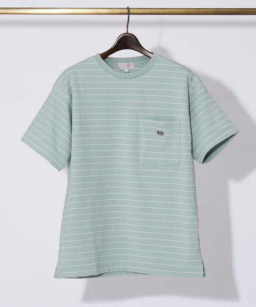 ABAHOUSE GRAY（アバハウスグレイ）の「ミニ裏毛 ボーダー ワッペン 半袖 Tシャツ（Tシャツ/カットソー・メンズ・グリーン/キャメル/ホワイト/ネイビー・46/48）」の5枚目の写真