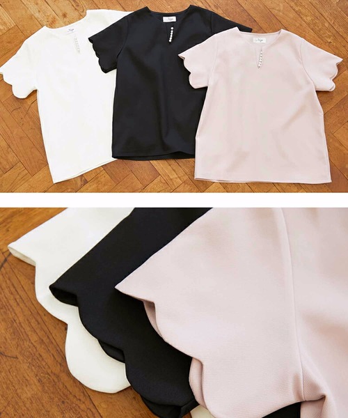 M y u(ミュー)の「パール襟 袖スカラップTシャツ(Tシャツ/カットソー・レディース・ホワイト/ブラック/ピンク/ホワイト系1/ブラック系1/ピンク系1・FREE)」の19枚目の写真