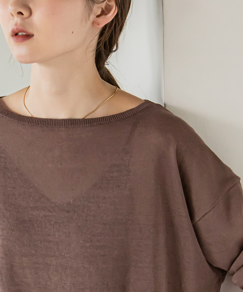 Noble（ノーブル）の「テンジクボートネックニット（ニット/セーター・レディース・ブラック/ブラウン/サックスブルー・FREE）」の7枚目の写真