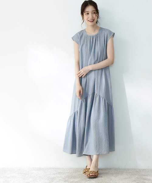 N.(N. Natural Beauty Basic)(エヌエヌナチュラルビューティーベーシック)の「◆フレンチスリーブイレヘムマーメイドワンピース(ワンピース)」|ブルー系その他