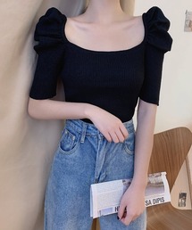 【URGE：】スクエアネック パフスリーブ カットソー