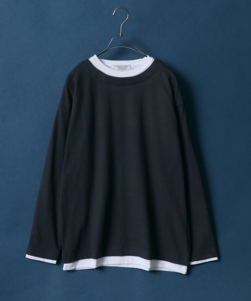 ANPAS(アンパス)の「Moss stitch & Interlock Fake Layered T-Shirt/鹿の子&スムース フェイクレイヤード Tシャツ(Tシャツ/カットソー・メンズ・グリーン/スミクロ/グレイッシュベージュ/グレイッシュブルー/モカ/ブルー/グレー系その他/ブラック系その他・LL/M/L)」の3枚目の写真