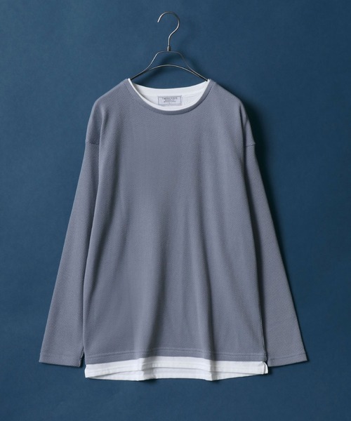 ANPAS(アンパス)の「Moss stitch & Interlock Fake Layered T-Shirt/鹿の子&スムース フェイクレイヤード Tシャツ(Tシャツ/カットソー・メンズ・グリーン/スミクロ/グレイッシュベージュ/グレイッシュブルー/モカ/ブルー/グレー系その他/ブラック系その他・LL/M/L)」の8枚目の写真
