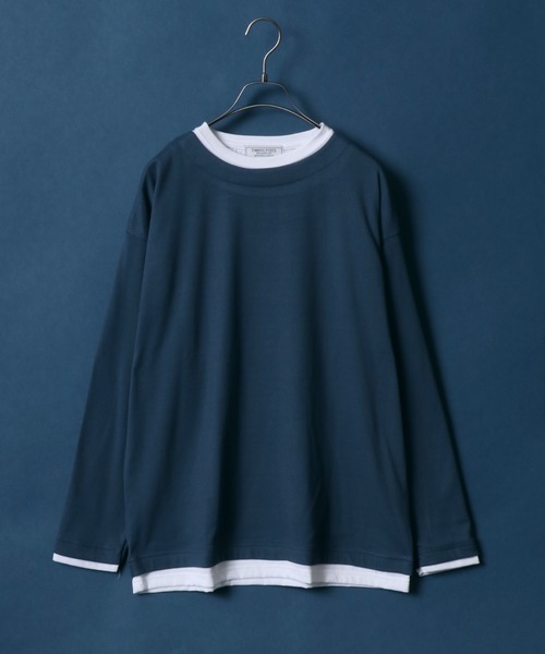 ANPAS(アンパス)の「Moss stitch & Interlock Fake Layered T-Shirt/鹿の子&スムース フェイクレイヤード Tシャツ(Tシャツ/カットソー・メンズ・グリーン/スミクロ/グレイッシュベージュ/グレイッシュブルー/モカ/ブルー/グレー系その他/ブラック系その他・LL/M/L)」の7枚目の写真