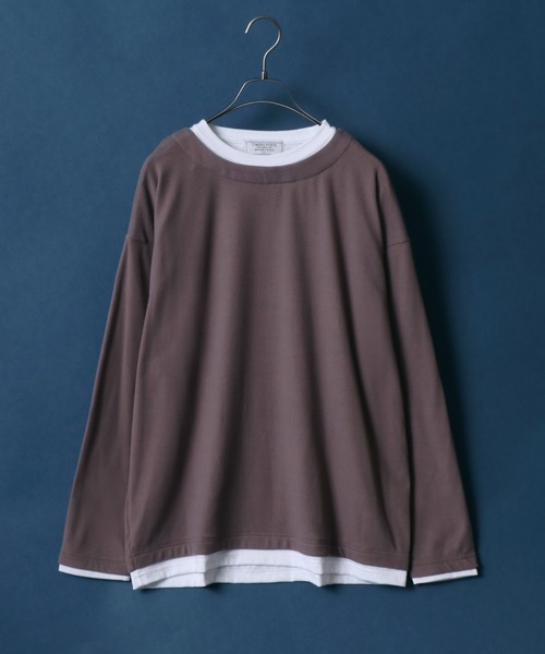 ANPAS(アンパス)の「Moss stitch & Interlock Fake Layered T-Shirt/鹿の子&スムース フェイクレイヤード Tシャツ(Tシャツ/カットソー・メンズ・グリーン/スミクロ/グレイッシュベージュ/グレイッシュブルー/モカ/ブルー/グレー系その他/ブラック系その他・LL/M/L)」の2枚目の写真