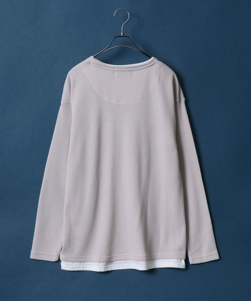 ANPAS(アンパス)の「Moss stitch & Interlock Fake Layered T-Shirt/鹿の子&スムース フェイクレイヤード Tシャツ(Tシャツ/カットソー・メンズ・グリーン/スミクロ/グレイッシュベージュ/グレイッシュブルー/モカ/ブルー/グレー系その他/ブラック系その他・LL/M/L)」の11枚目の写真