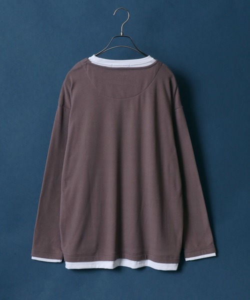 ANPAS(アンパス)の「Moss stitch & Interlock Fake Layered T-Shirt/鹿の子&スムース フェイクレイヤード Tシャツ(Tシャツ/カットソー・メンズ・グリーン/スミクロ/グレイッシュベージュ/グレイッシュブルー/モカ/ブルー/グレー系その他/ブラック系その他・LL/M/L)」の10枚目の写真
