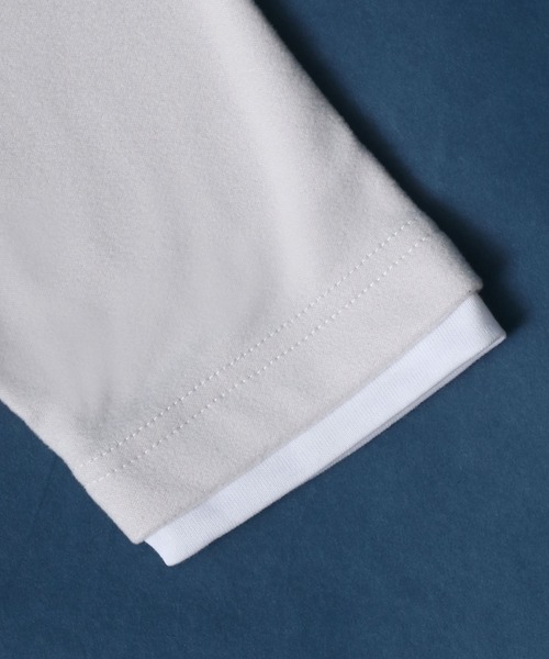 ANPAS(アンパス)の「Moss stitch & Interlock Fake Layered T-Shirt/鹿の子&スムース フェイクレイヤード Tシャツ(Tシャツ/カットソー・メンズ・グリーン/スミクロ/グレイッシュベージュ/グレイッシュブルー/モカ/ブルー/グレー系その他/ブラック系その他・LL/M/L)」の15枚目の写真
