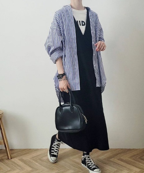 andme(アンドミー)の「カラーストライプ長袖バンドカラーシャツブラウス(シャツ/ブラウス・レディース・ホワイト×グリーン/ホワイト×ブルー/ホワイト×ライトグレー/ホワイト×イエロー/ホワイト×ピンク/ホワイト×パープル/キャメル・M/L)」の15枚目の写真