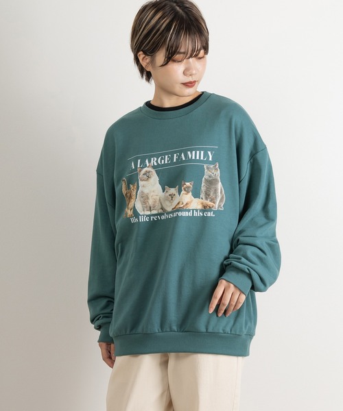 SlashDate(スラッシュデイト)の「CATプリントスウェット/ビッグシルエット/ユニセックス(スウェット・レディース・ブラック/グレー/ブルー・M/L)」の10枚目の写真