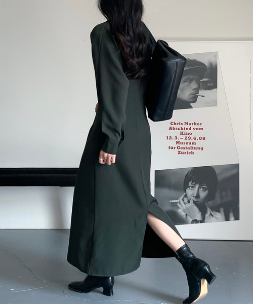 BANNER SELECT（バナーセレクト）の「ウエストタックキーネックワンピース（ワンピース・レディース・ブラック/カーキ/ベージュ・M/L）」の6枚目の写真