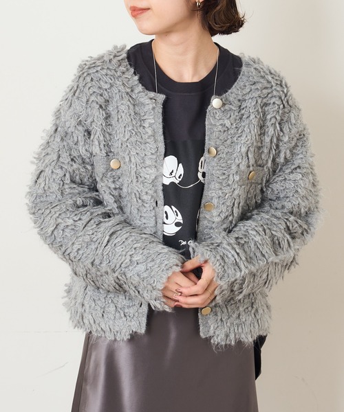 Omekashi（オメカシ）の「ループ編みカーディガン（カーディガン/ボレロ・レディース・ブラック/グレー・FREE）」の3枚目の写真