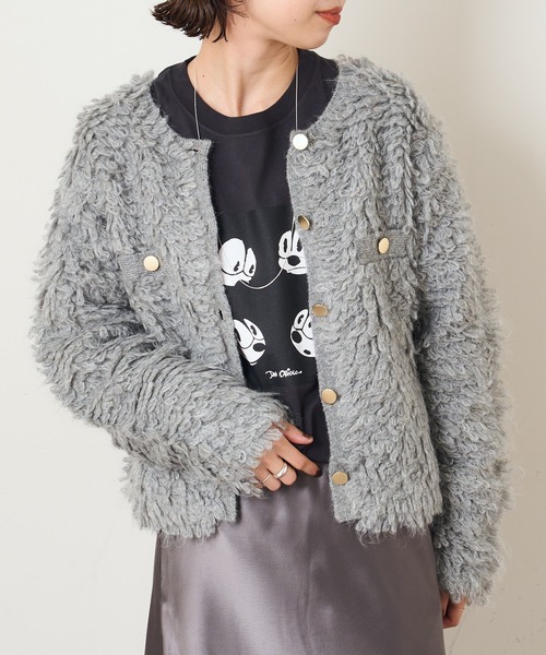 Omekashi（オメカシ）の「ループ編みカーディガン（カーディガン/ボレロ・レディース・ブラック/グレー・FREE）」の4枚目の写真