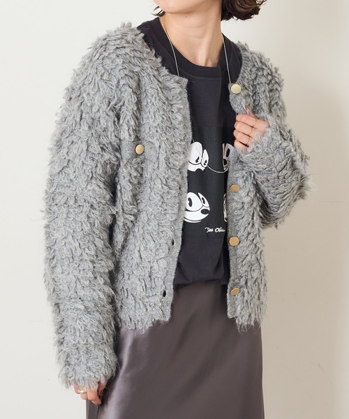 Omekashi（オメカシ）の「ループ編みカーディガン（カーディガン/ボレロ・レディース・ブラック/グレー・FREE）」の5枚目の写真