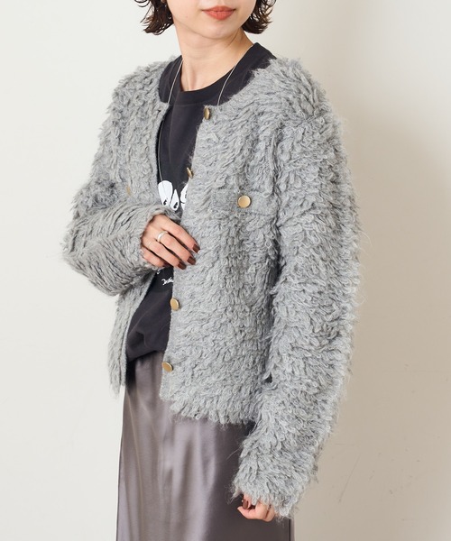 Omekashi（オメカシ）の「ループ編みカーディガン（カーディガン/ボレロ・レディース・ブラック/グレー・FREE）」の6枚目の写真