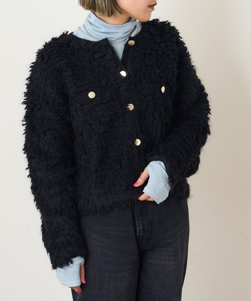 Omekashi（オメカシ）の「ループ編みカーディガン（カーディガン/ボレロ・レディース・ブラック/グレー・FREE）」の16枚目の写真