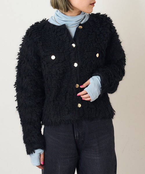 Omekashi（オメカシ）の「ループ編みカーディガン（カーディガン/ボレロ・レディース・ブラック/グレー・FREE）」の17枚目の写真