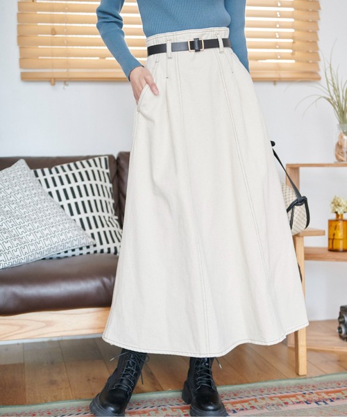 FREE'S MART（フリーズマート）の「【Sシリーズ対応】ハイウエストサーキュラーデニムロングスカート（デニムスカート・レディース・ホワイト/ダークネイビー/ブラウン・MEDIUM/SMALL/X-SMALL）」の16枚目の写真