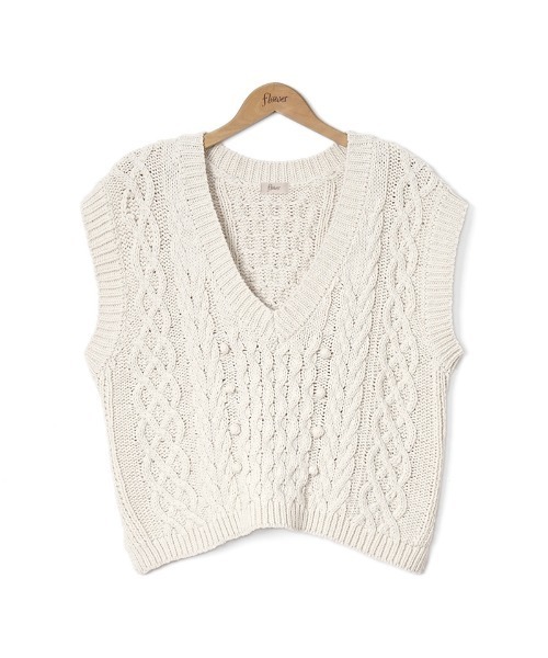 flower（フラワー）の「ポンポンアランベスト（ベスト・レディース・アイボリー・FREE）」の7枚目の写真