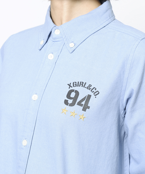 X-girl（エックスガール）の「LINE RIB B.D SHIRT DRESS（ワンピース・レディース・ホワイト/ネイビー/ライトブルー・1/2）」の6枚目の写真