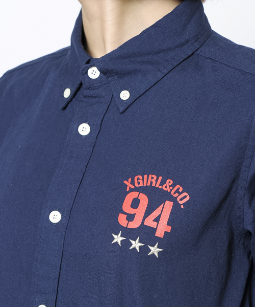 X-girl（エックスガール）の「LINE RIB B.D SHIRT DRESS（ワンピース・レディース・ホワイト/ネイビー/ライトブルー・1/2）」の7枚目の写真