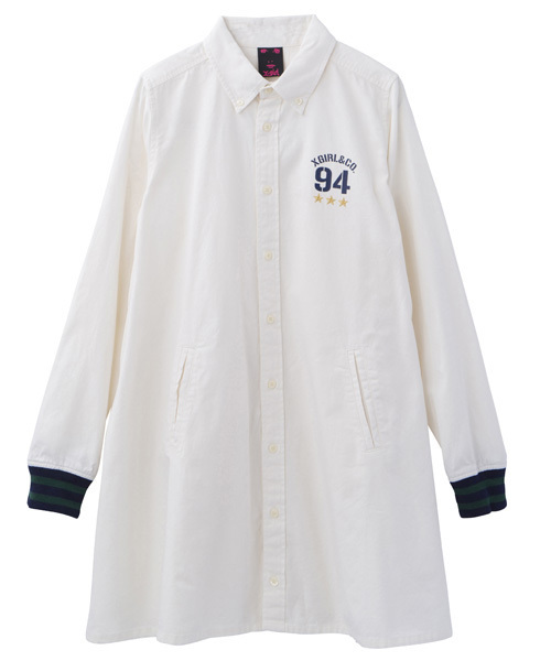 X-girl（エックスガール）の「LINE RIB B.D SHIRT DRESS（ワンピース・レディース・ホワイト/ネイビー/ライトブルー・1/2）」の10枚目の写真