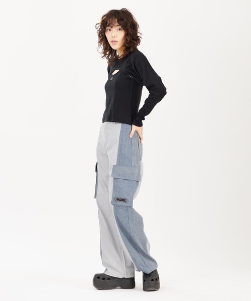 X-girl（エックスガール）の「DENIM MIXED PANTS（デニムパンツ・レディース・ブラック/ライトグレー・S/M）」の14枚目の写真