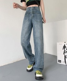 【URGE：】ハイウエスト ストレート ワイド デニムパンツ