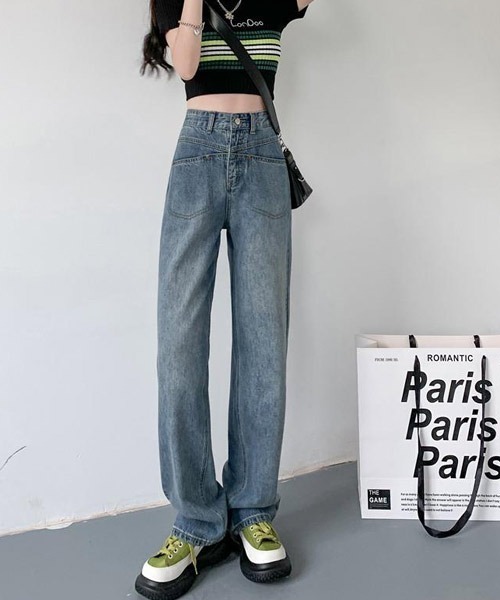 urge:(アージコロン )の「【URGE:】ハイウエスト ストレート ワイド デニムパンツ(デニムパンツ・レディース・ブルー・SMALL/MEDIUM/LARGE/X-LARGE)」の2枚目の写真